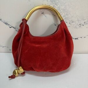 Elegant Madewell Mini Piazza in Red Suede with Gold Handle